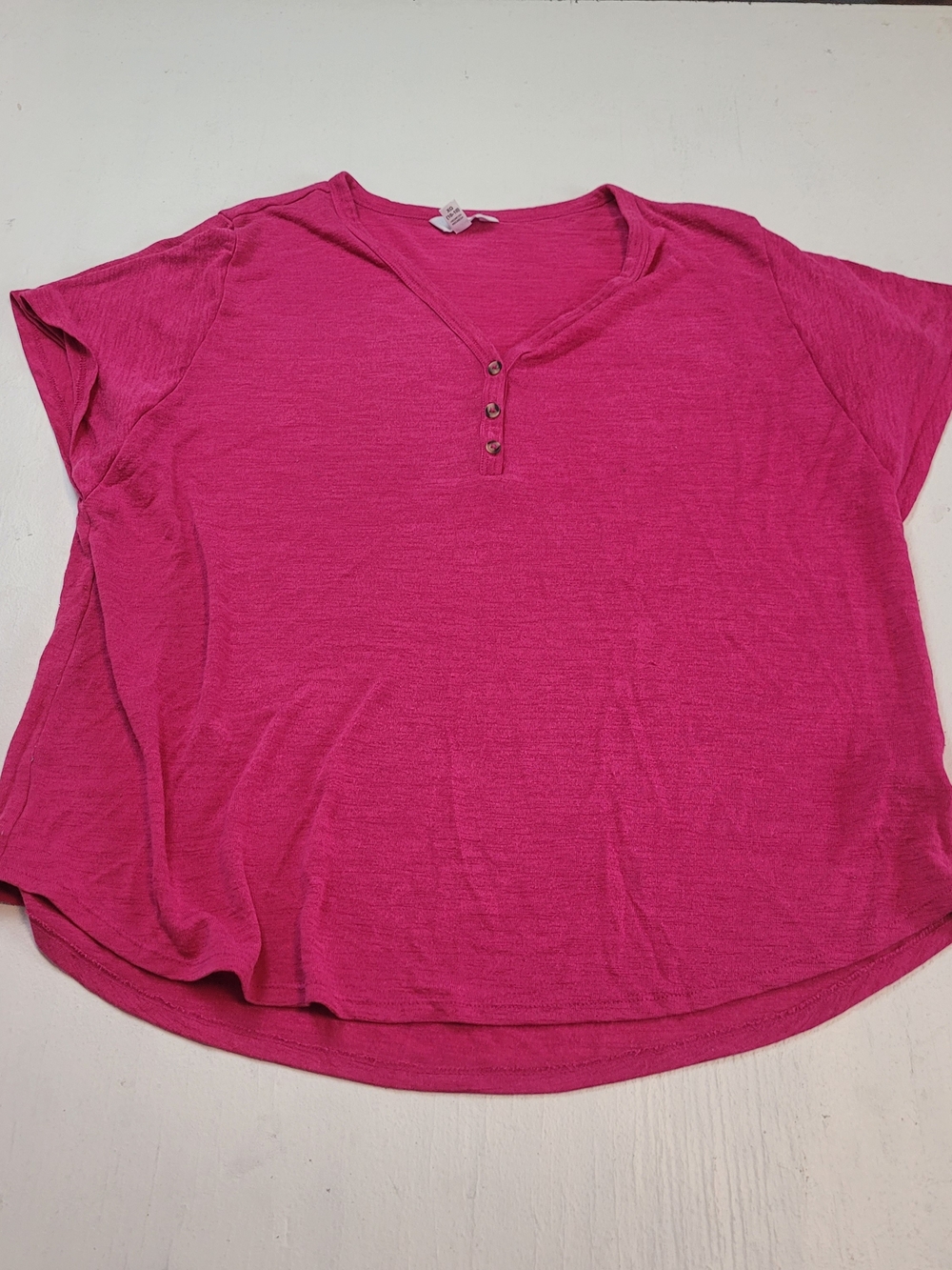 Time and Tru Short Sleeve Henley Top in Hot Pink